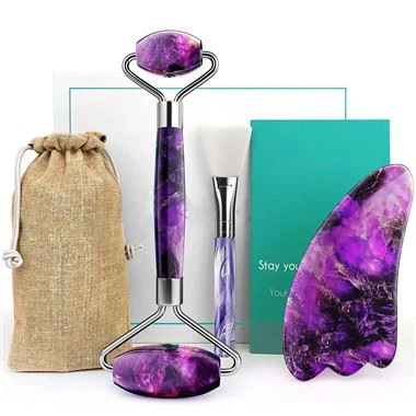 100% con lăn Amethyst tự nhiên và bộ Gua Sha