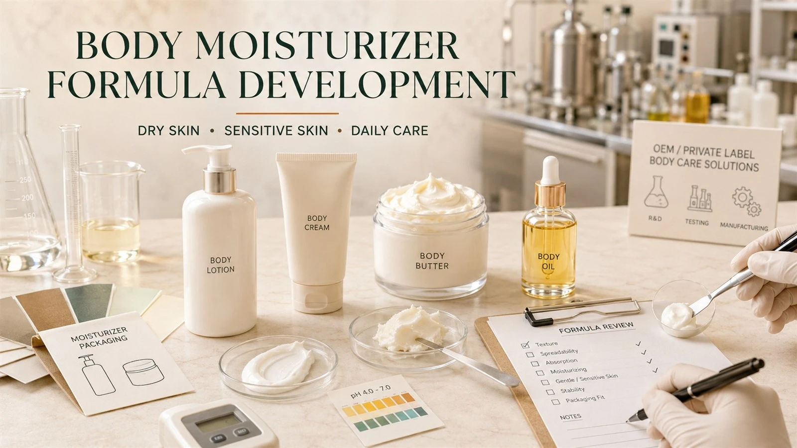 OEM body moisturizer formula development for dry skin and sensitive skin OEM body moisturizer formula development for dry skin and sensitive skin